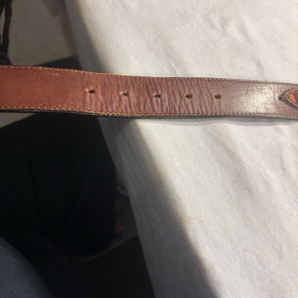 Nocona Genuine Leather Brown Belt w/ Hand Woven Fabric Accents A633 Size 38